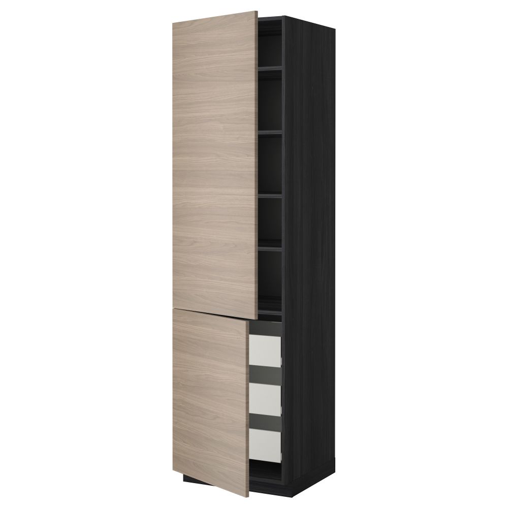 Высокий шкаф + полки, 3 ящика, 2 дверцы МЕТОД / ФОРВАРА, черный, Брокхульт светло-серый - фото 1