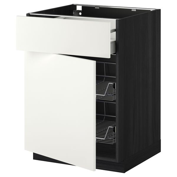 Напольный шкаф с проволочной корзиной, ящиком, дверью МЕТОД / МАКСИМЕРА, черный, Хэггеби белый - схема-чертеж с размерами