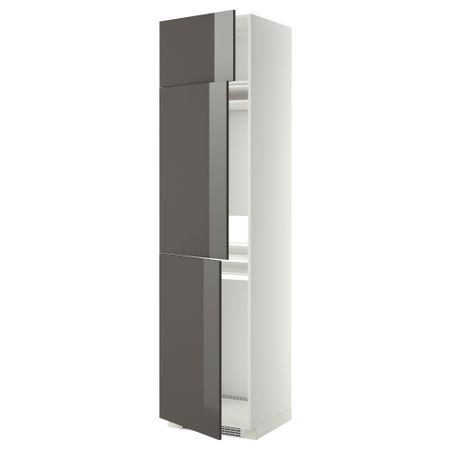 Высокий шкаф для холодильника или морозильника, с 3 дверями МЕТОД, белый, Рингульт серый (60x60x240 см)