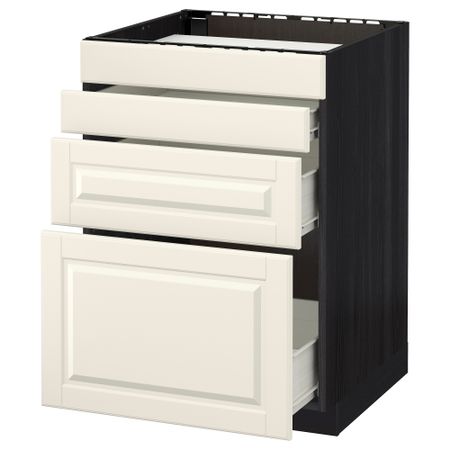Напольный шкаф для духовки, 4фасада, 3 ящика МЕТОД / ФОРВАРА, черный, Будбин белый с оттенком