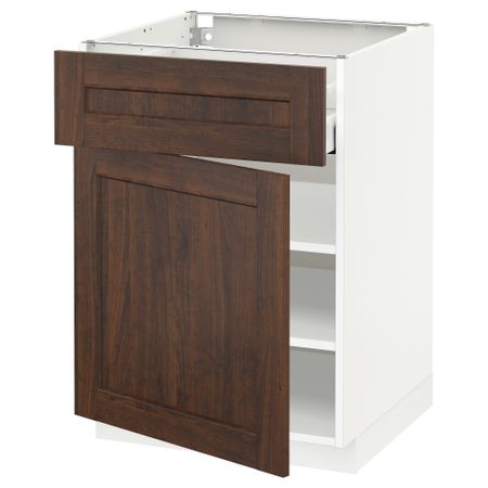 Напольный шкаф с ящиком, дверью МЕТОД / МАКСИМЕРА, белый, Эдсерум коричневый