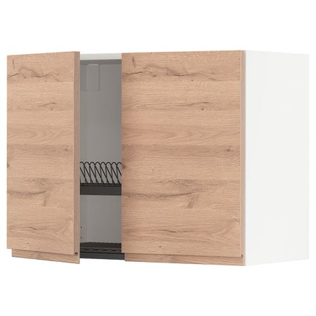 Навесной шкаф с сушилкой/2дверцы, белый/Воксторп под дуб 80x60 см IKEA METOD МЕТОД 394.142.16