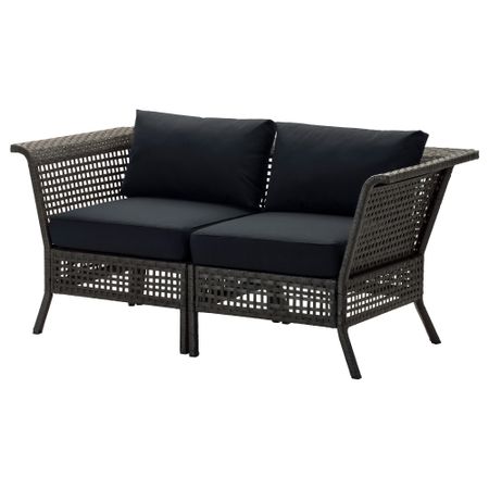 2-местный диван, садовый КУНГСХОЛЬМЕН / КУНГСЭ, черно-коричневый (160x80x73 см)