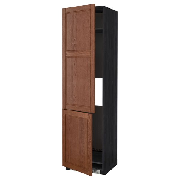 Высокий шкаф для холодильника/морозильника, 2 дверцы МЕТОД, черный, Филипстад коричневый (60x60x220 см) - схема-чертеж с размерами