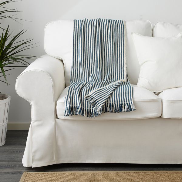 Плед, в полоску белый, темный зелено-синий, 120x180 см IKEA ТУВАЛИ 603.537.82 - фото 4