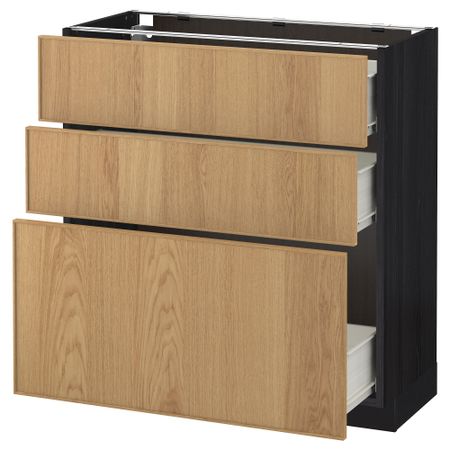 Напольный шкаф с 3 ящиками МЕТОД / ФОРВАРА, черный, Экестад дуб