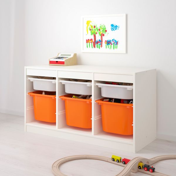 Комбинация для/хранения+контейнеры, белый, оранжевый 99x44x56 см IKEA ТРУФАСТ 292.221.47 - фото 2