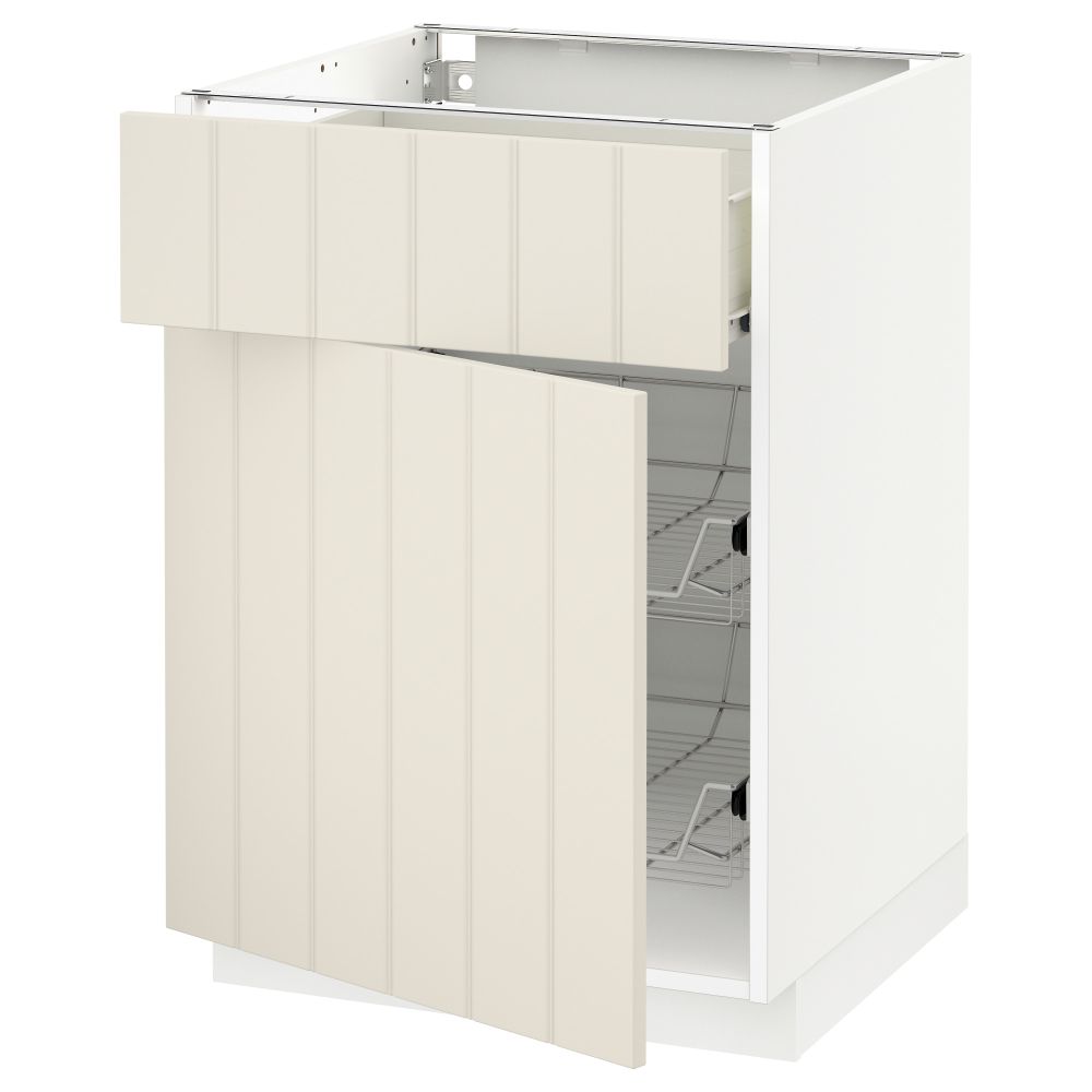 Напольный шкаф с проволочной корзиной, ящиком, дверью МЕТОД / ФОРВАРА, белый, Хитарп белый с оттенком - схема-чертеж с размерами