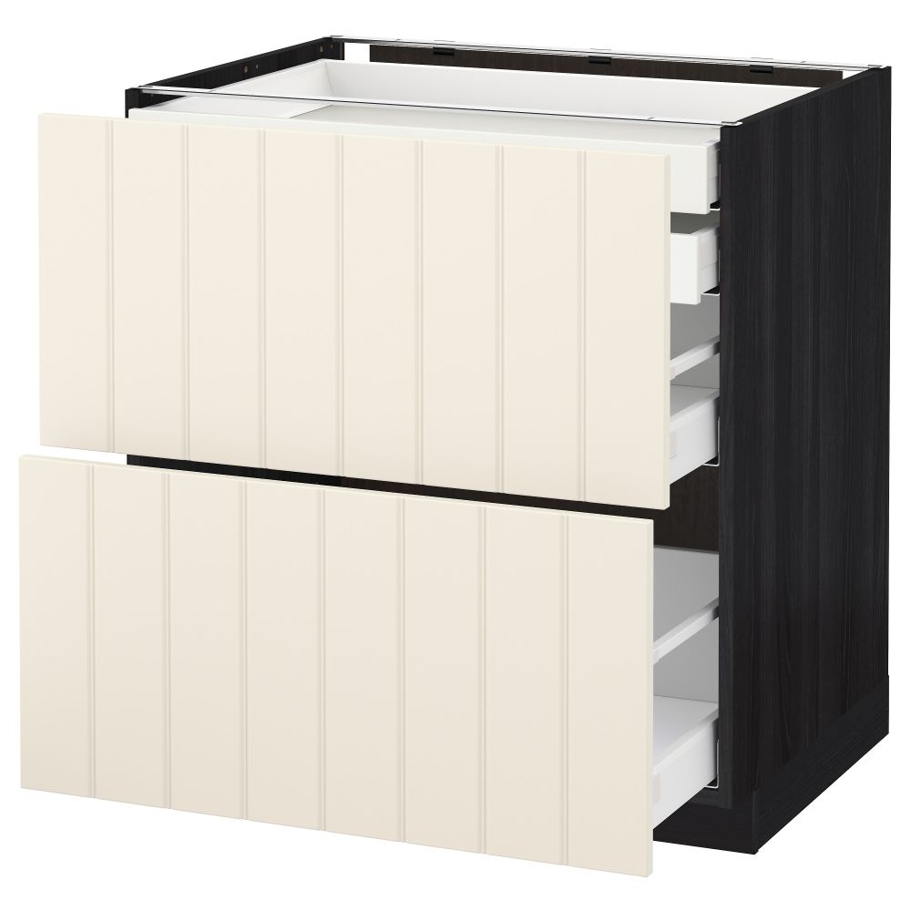 Напольный шкаф 2 фронтальные панели, 2 нижних, 1 средний, 1 высокий ящик МЕТОД / МАКСИМЕРА, черный, Хитарп белый с оттенком - схема-чертеж с размерами