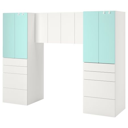 Комбинация для хранения, 240x57x181 см, белый, бледно-бирюзовый IKEA SMÅSTAD СМОСТАД 394.319.04