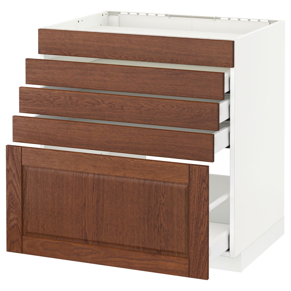 Напольный шкаф для варочной панели, 5 фасадов, 4 ящиков МЕТОД / МАКСИМЕРА, белый, Филипстад коричневый - схема-чертеж с размерами