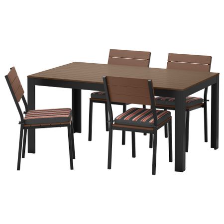 Стол + 4 стула, для сада ФАЛЬСТЕР, черно-коричневый, Экерон черный