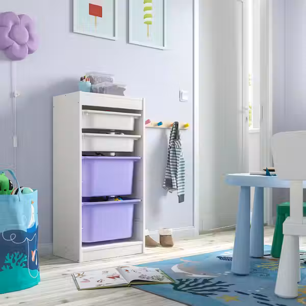 TROFAST Комбинация д/хранения+контейнеры - белый белый/сиреневый 46x30x94 см - фото 2