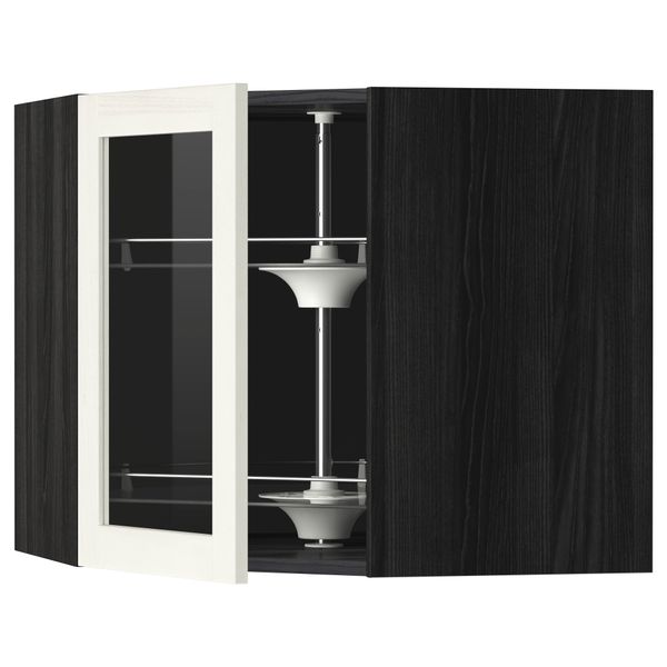 Угловой навесной шкаф с вращающающейся секцией, стеклянными дверцами МЕТОД, черный, Росдаль белый - схема-чертеж с размерами