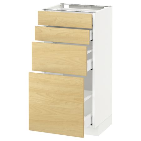 Напольный шкаф 4 фронтальных панели, 4 ящика МЕТОД / МАКСИМЕРА, белый, Тингсрид береза