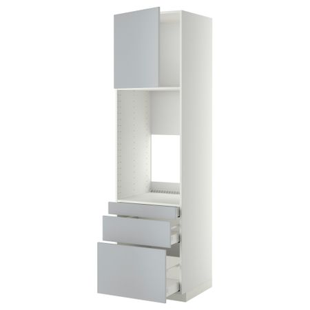 Высокий шкаф для двойной духовки, 3 ящика, дверца МЕТОД / МАКСИМЕРА, белый, Веддинге серый