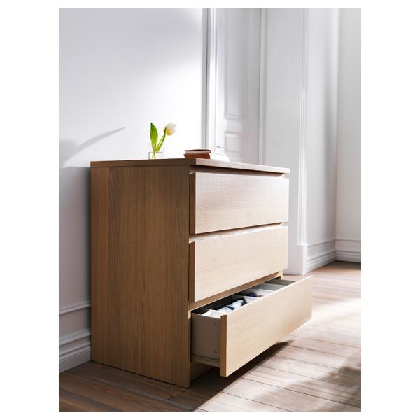 Комод с 3 ящиками, дубовый шпон, беленый 80x78 см IKEA MALM МАЛЬМ 303.685.39 - схема-чертеж с размерами