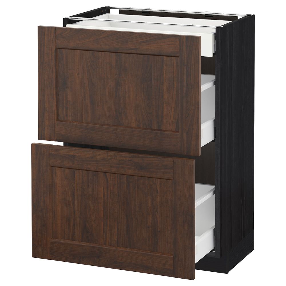 Напольный шкаф/2фасада/3ящика, черный/Эдсерум коричневый 60x37 см IKEA МЕТОД / МАКСИМЕРА 792.366.94 - схема-чертеж с размерами