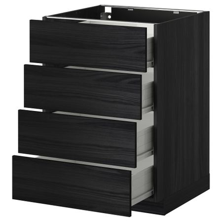 Напольный шкаф 4 фронтальных панели, 4 ящика МЕТОД / ФОРВАРА, черный, Тингсрид черный
