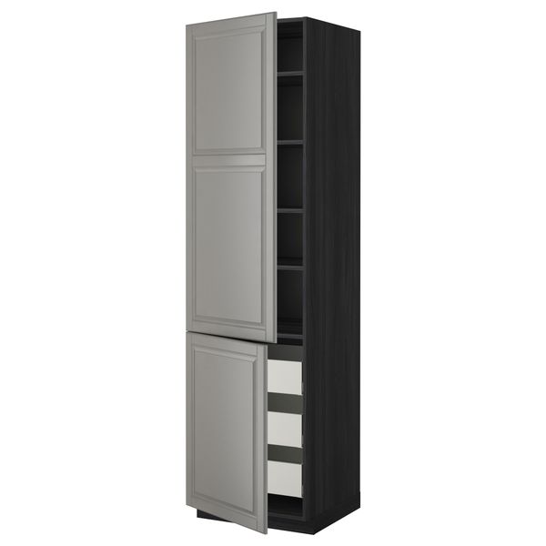 Высокий шкаф + полки, 3 ящика, 2 дверцы МЕТОД / МАКСИМЕРА, черный, Будбин серый - фото 1