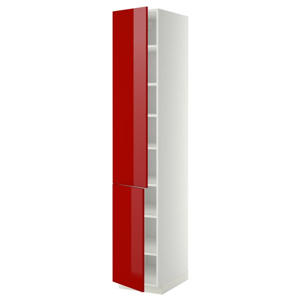 Высокий шкаф с полками, 2 дверцы МЕТОД, белый, Рингульт красный - схема-чертеж с размерами