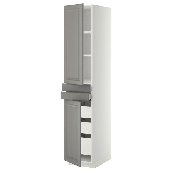 Высокий шкаф + полки, 5 ящиков, 2 дверцы, 2 фронтальных МЕТОД / МАКСИМЕРА, белый, Будбин серый - фото 1