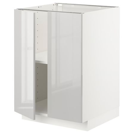 METOD Напольный шкаф с полками/2дверцами - белый/Ringhult светло-серый 60x60 см