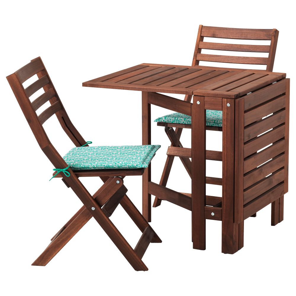 Стол + 2 складных стула для сада ЭПЛАРО, коричневая морилка, Нэстон зеленый - фото 1
