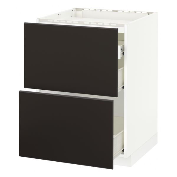 Напольный шкаф, 2 фронтальных панели, 3 ящика МЕТОД / ФОРВАРА, белый, Кунгсбакка антрацит - схема-чертеж с размерами