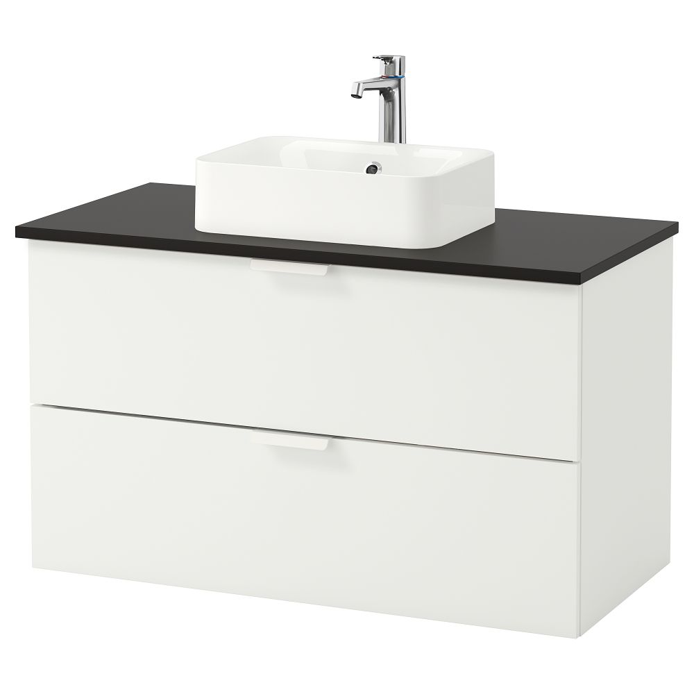 Шкаф со столешницей 45x32 раковина ГОДМОРГОН/ТОЛКЕН / ХОРВИК, белый, антрацит (102x49x72 см) - фото 1