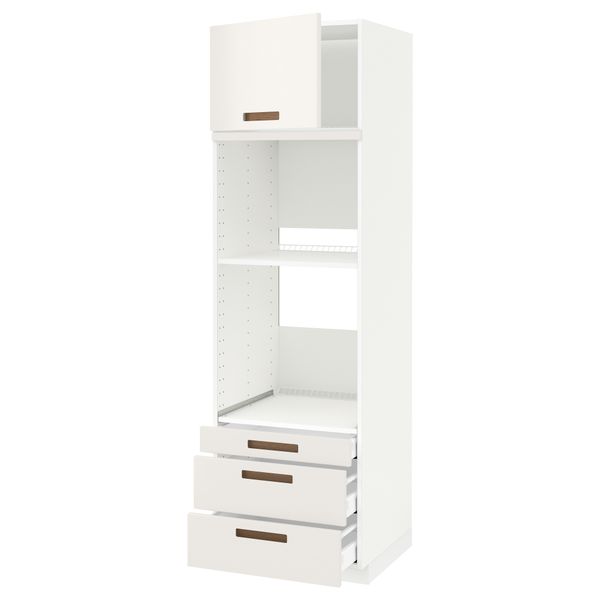 Высокий шкаф для духовки комбинированный, духовка + дверца, 3 ящика МЕТОД / МАКСИМЕРА, белый, Мэрста белый - схема-чертеж с размерами