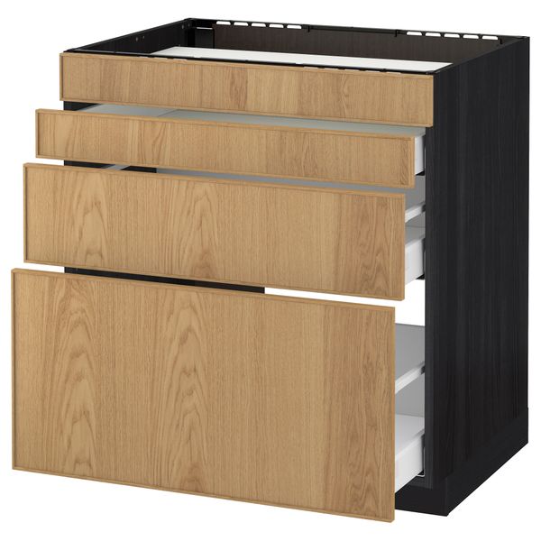 Напольный шкаф для духовки, 4фасада, 3 ящика МЕТОД / МАКСИМЕРА, черный, Экестад дуб - схема-чертеж с размерами