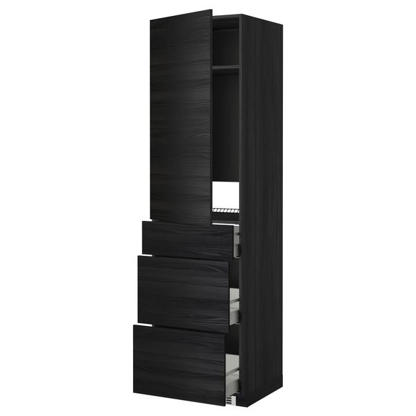 Высокий шкаф для холодильника, с дверцами, 3 ящика МЕТОД / МАКСИМЕРА, черный, Тингсрид черный (60x60x220 см) - фото 1