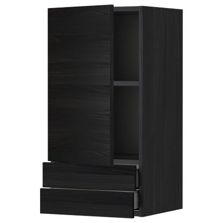 Навесной шкаф с дверцей, 2 ящика МЕТОД / МАКСИМЕРА, черный, Тингсрид черный