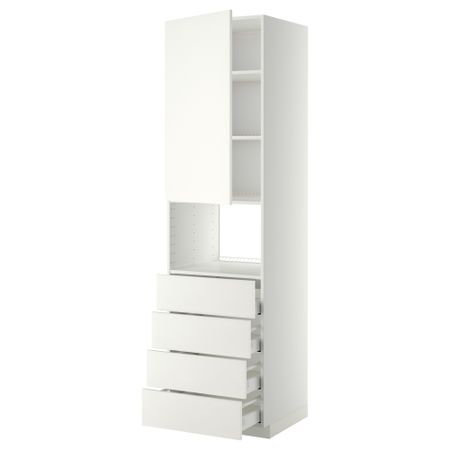 Высокий шкаф для духовки, дверца, 4 ящика МЕТОД / МАКСИМЕРА, белый, Хэггеби белый