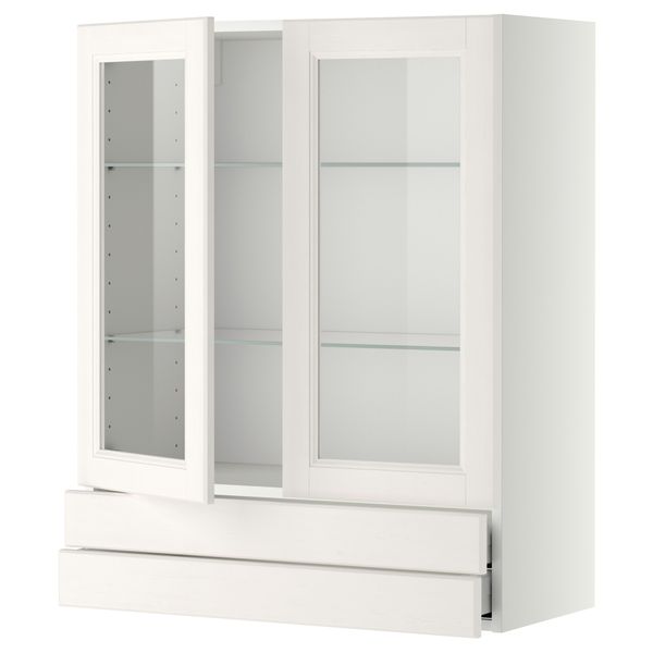 Навесной шкаф, 2 стеклянные дверцы, 2 ящика МЕТОД / МАКСИМЕРА, белый, Лаксарби белый - фото 1