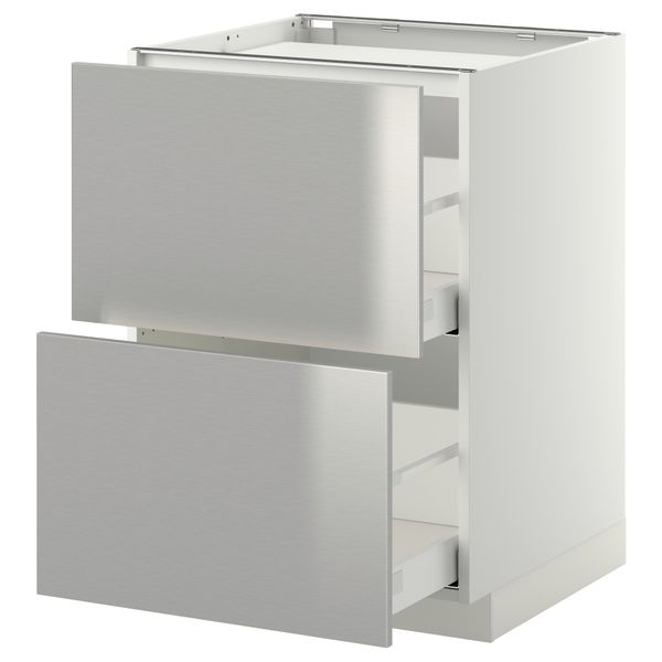 Напольный шкаф, 2 фронтальных панели, 3 ящика МЕТОД / МАКСИМЕРА, белый, Гревста нержавеющ сталь - фото 1