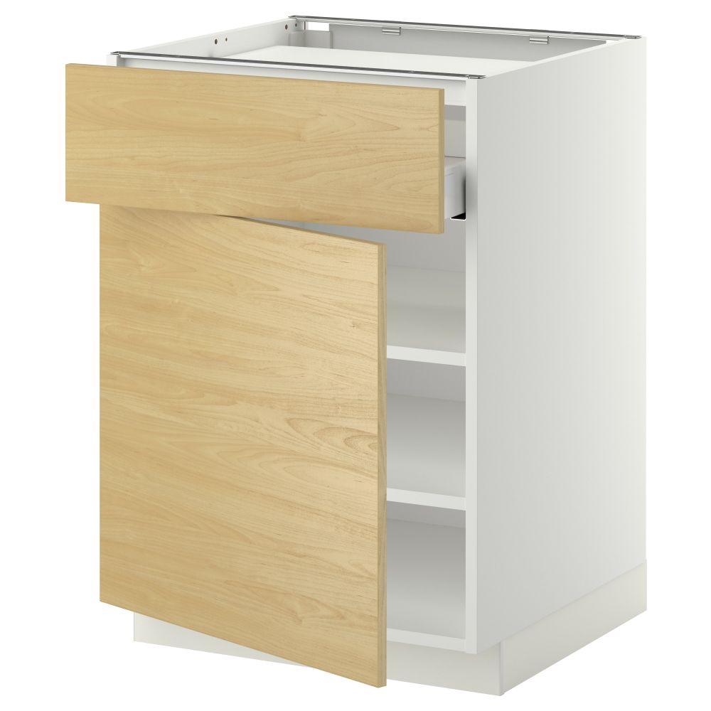 Напольный шкаф для варочной панели, ящик, полка, дверцы МЕТОД / МАКСИМЕРА, белый, Тингсрид береза (60x60 см) - фото 1