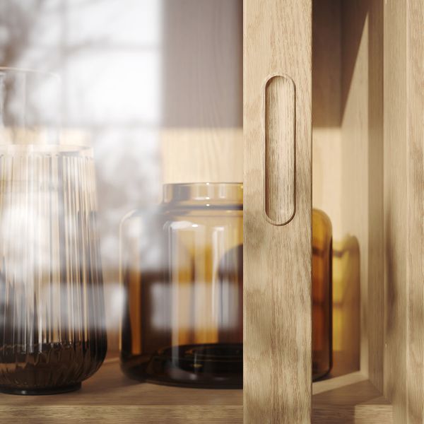 TONSTAD Шкаф+раздвижные стеклянные дверцы - дубовый шпон 121x37x120 см - фото 5