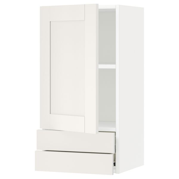 Навесной шкаф с дверцей, 2 ящика МЕТОД / ФОРВАРА, белый, Сэведаль белый - схема-чертеж с размерами