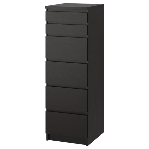 Комод с 6 ящиками, черно-коричневый, зеркальное стекло 40x123 см IKEA МАЛЬМ 603.685.90 - фото 1