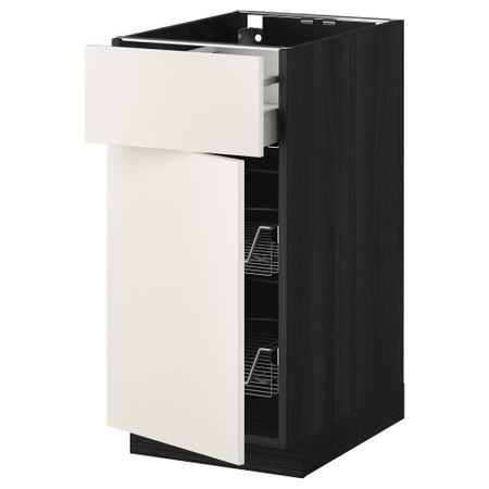 Напольный шкаф с проволочной корзиной, ящиком, дверью МЕТОД / МАКСИМЕРА, черный, Веддинге белый