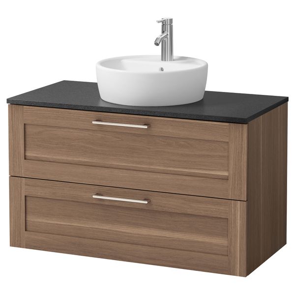 Шкаф п-раковину/столешн45/раковина ГОДМОРГОН/АЛДЕРН / ТОРНВИКЕН, под грецкий орех, черный (102x49x74 см) - фото 1