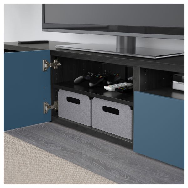 Тумба для ТВ с ящиками БЕСТО, черно-коричневый, Вальвикен темно-синий (180x40x38 см) - фото 3