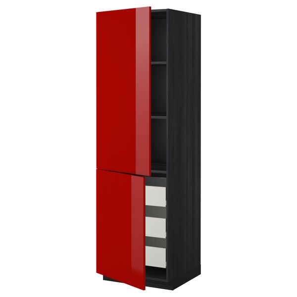 Высокий шкаф + полки, 3 ящика, 2 дверцы МЕТОД / ФОРВАРА, черный, Рингульт красный - схема-чертеж с размерами