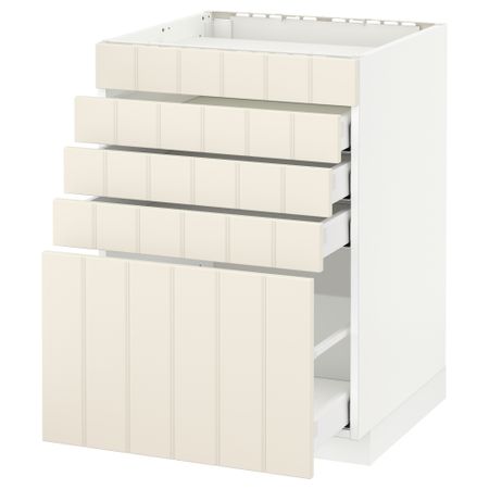 Напольный шкаф для варочной панели, 5 фасадов, 4 ящиков МЕТОД / МАКСИМЕРА, белый, Хитарп белый с оттенком