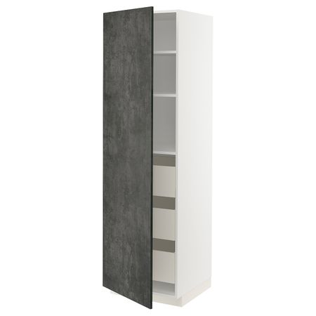 Высокий шкаф с ящиками, белый/кальхюттан под темно-серый бетон 60x60x200 см IKEA METOD МЕТОД 494.414.55