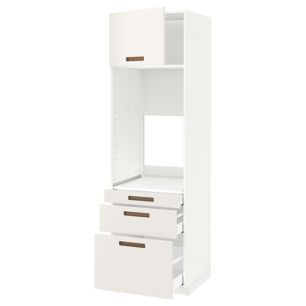 Высокий шкаф для двойной духовки, 3 ящика, дверца МЕТОД / МАКСИМЕРА, белый, Мэрста белый - схема-чертеж с размерами