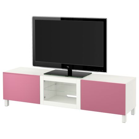 Тумба под ТВ с ящиками и дверцей БЕСТО, Лаппвикен розовый, Синдвик белый (180x40x48 см)