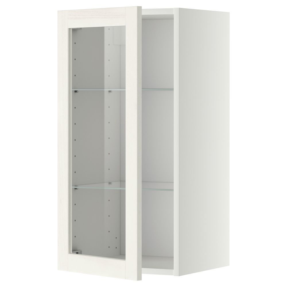 Навесной шкаф с полками, стекляными дверцы МЕТОД, белый, Росдаль белый - схема-чертеж с размерами